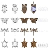 AHANDMAKER 16 Sets Animal Pendant Trays, 4 Styles Tibetan Animal Photo Charms with 4 Sizes Glass Cabochon Bezel Settings, Butterfly Dragonfly Owl Turtle Blank Bezel Pendant Trays for DIY Craft Jewelry Making