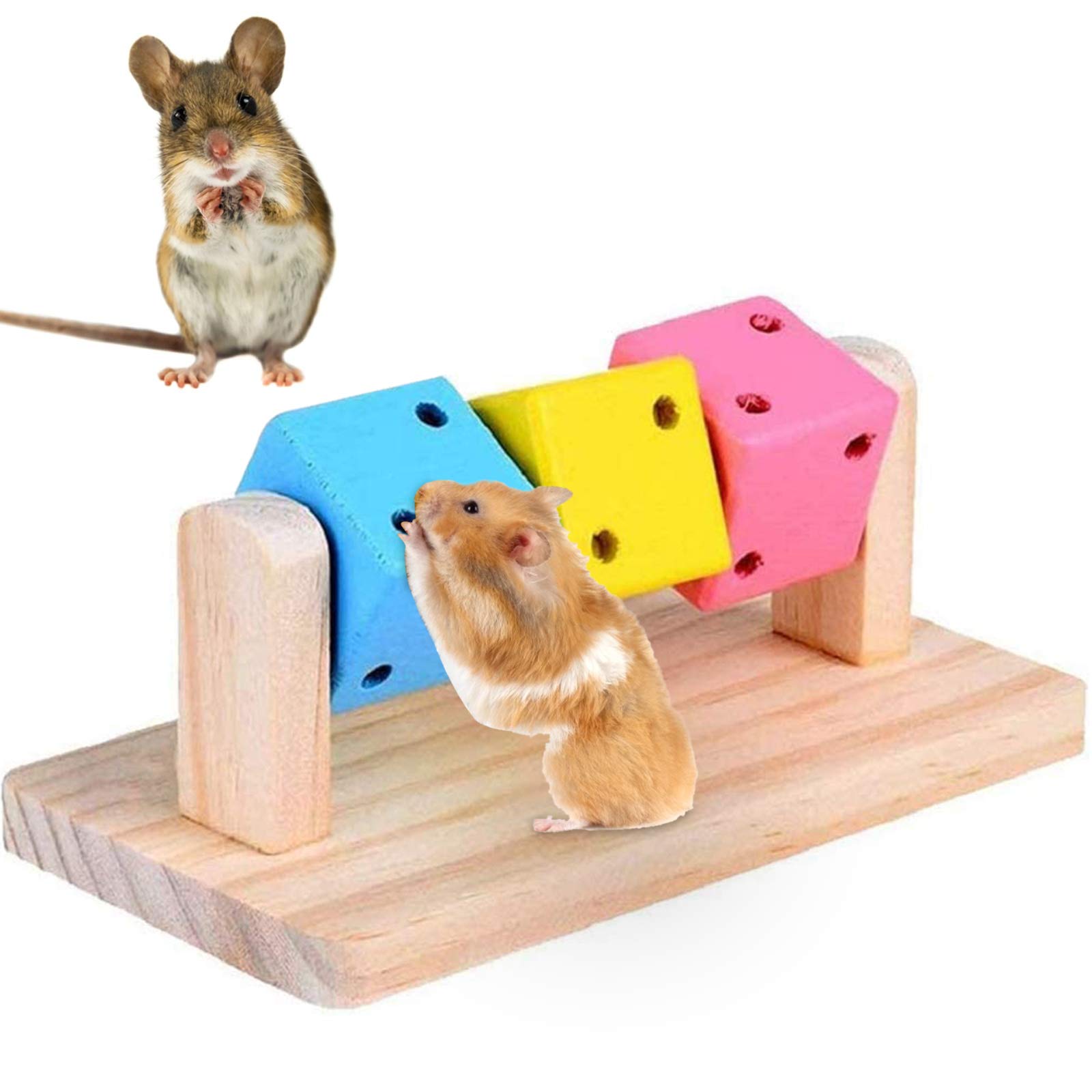Besimple Hamster Chew Toys, Hamster Enrichment, Guinea Pig Toys and Accessories for Cage, Wood Hamster Platform Chew Toys for Teeth, Dwarf Hamster Chews, Colorful Wooden Block for Small Pets