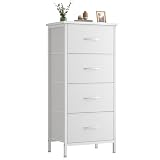 Sweetcrispy 4 Fabric Drawer Small Dresser, Bedside Nightstand with Wooden Top Sturdy Frame, Entryway Closet Bedroom Storage Cabinet Furniture for Dorm,White