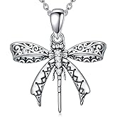 LWXIE Diamond Dragonfly Bow Necklace 925 Sterling Silver Dragonfly Bow Pendant Necklace Jewelry Gifts for Women Wife Girlfriend