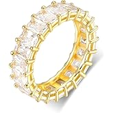 MDFUN Emerald Cut Cubic Zirconia Ring 18K White Gold/Yellow Gold Plated Engagement Promise Wedding Rings Eternity Bands for Women Size 5-10