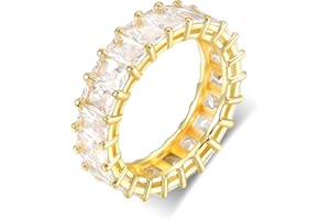 MDFUN Emerald Cut Cubic Zirconia Ring 18K White Gold/Yellow Gold Plated Engagement Promise Wedding Rings Eternity Bands for Women Size 5-10