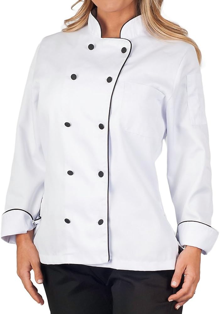 Womens Executive Chef Coat with Black Piping: Clothing