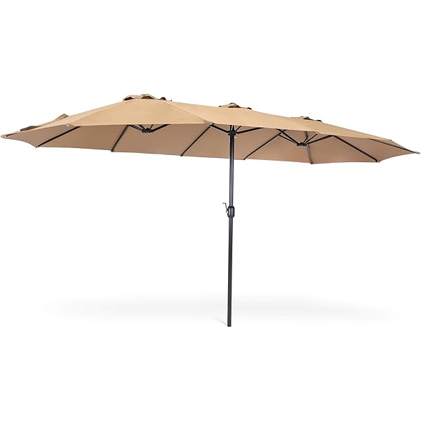 Amazon Com Superjare 14 Ft Outdoor Patio Umbrella With 1 89 Inches Pole Caliber Extra Large Double Sided Design With Crank Polyester Fabric Beige Garden Outdoor