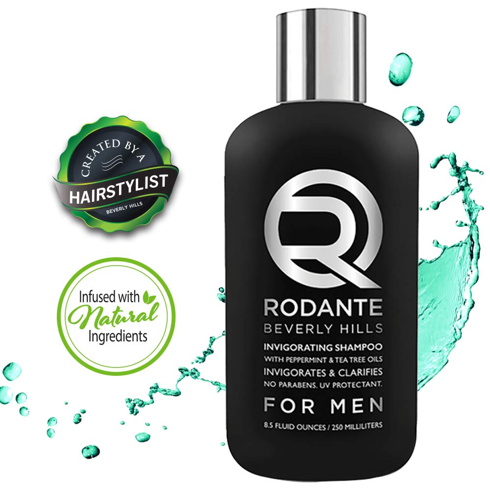 Tea Tree Oil Shampoo for Men | Rodante Dandruff & Dry Scalp Shampoo for Men | Peppermint Invigorating Clarifying Shampoo | No Parabens | 8.5 oz