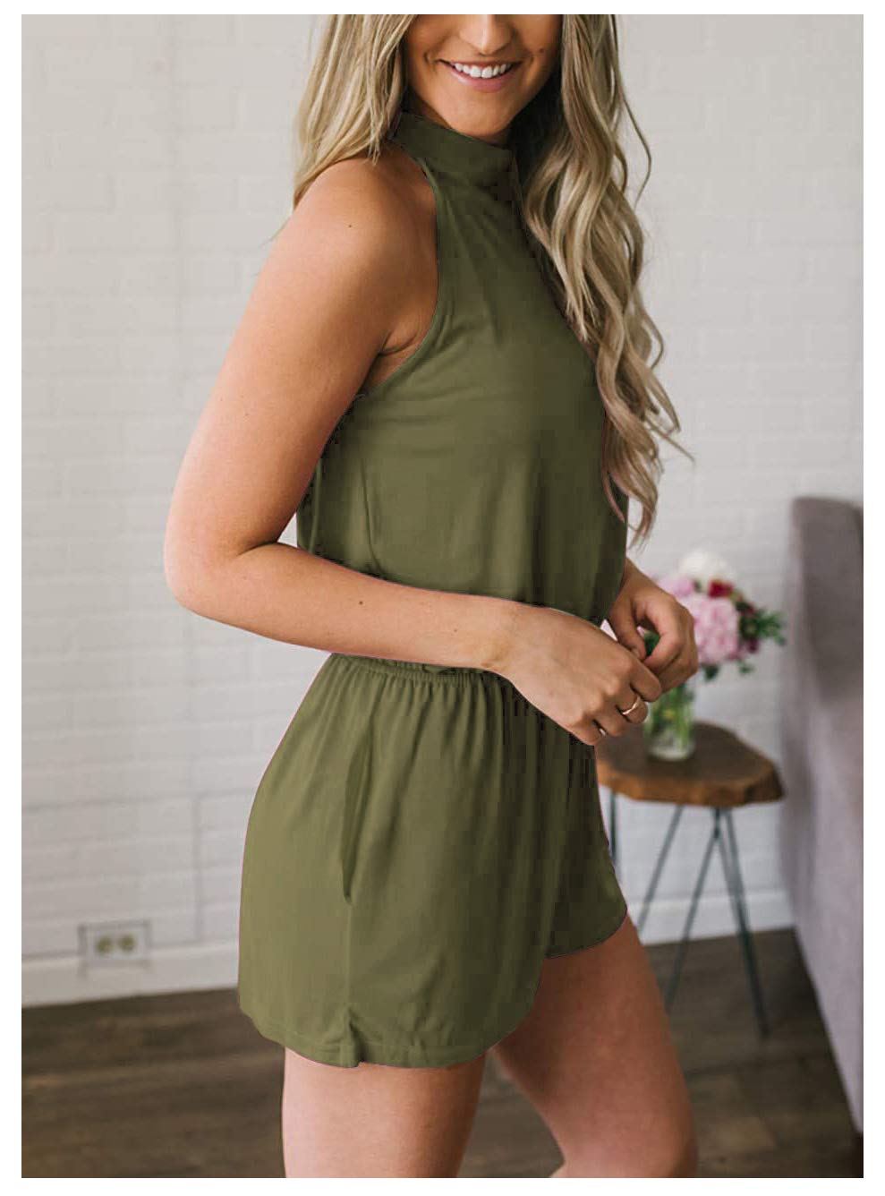 Annystore Women\'s Sexy Rompers - Summer Halter Neck Elastic Waist Sleeveless Jumpsuit Rompers Green M