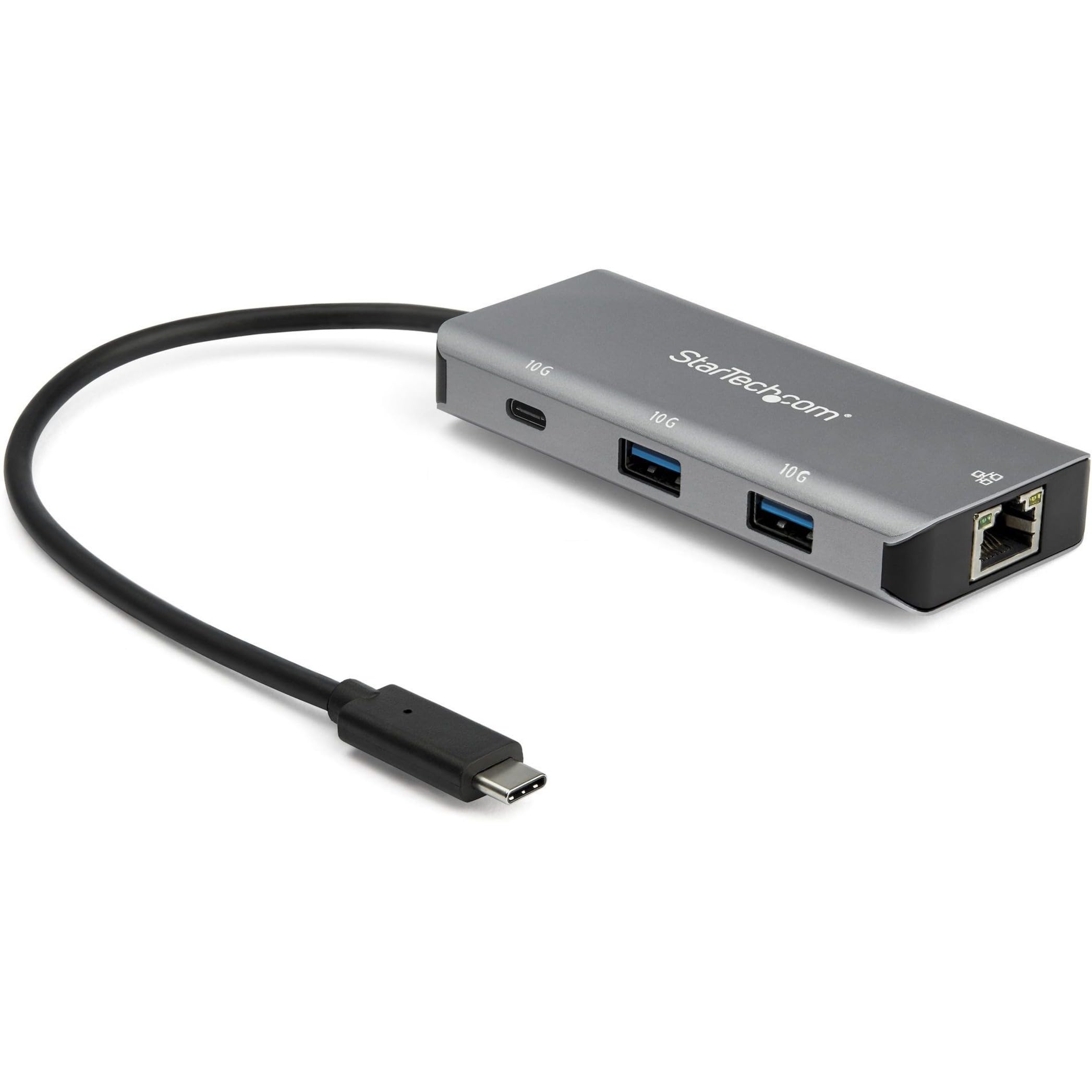 StarTech.com 3 Port USB C Hub with Gigabit Ethernet RJ45 GbE Port - 2x USB-A, 1x USB-C - SuperSpeed 10Gbps USB 3.1/3.2 Gen 2 Type C Hub Adapter - USB Bus Powered - Aluminum - Works w/TB3 (HB31C2A1CGB)