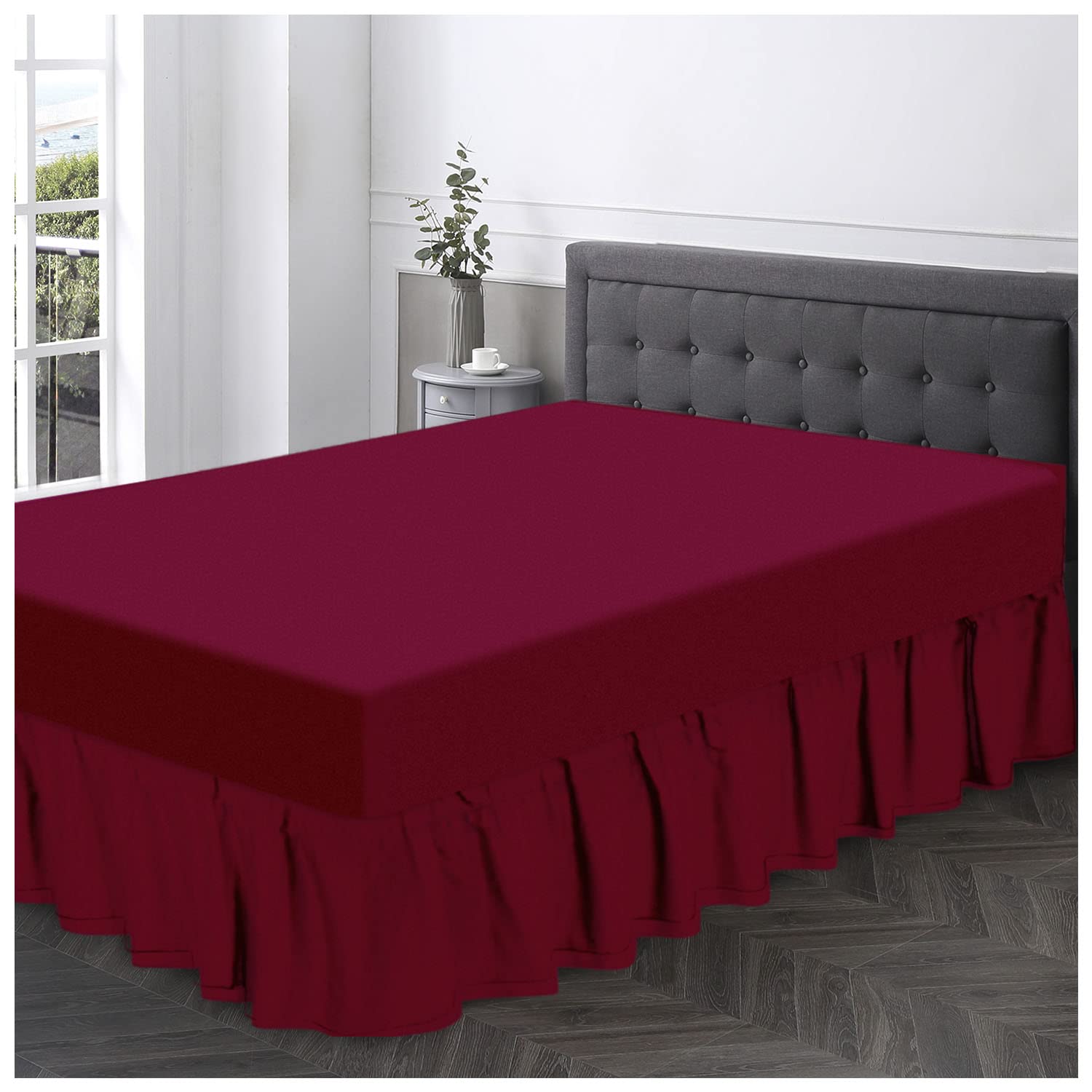 Gaveno Cavailia Super Soft Plain Dyed Diamond Valance Sheet [ Single - Wine ] — image 1