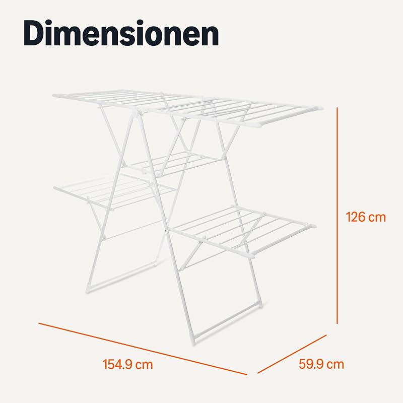 Wäscheständer aus Metall, 4 Flügel, faltbar, 155 x 60 x 126 cm, Weiß