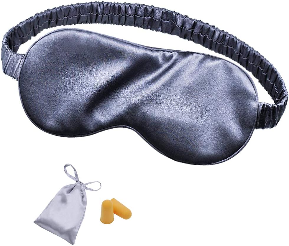 Silk Sleep Mask Eye Mask Blindfold with Double Layer Silk Filling and Elastic Strap for Full Night's Sleep, Travel and Nap, Soft Eye Cover Eyeshade with Luxury Bag and Ear Plugs by OLESILK (Charcoal)OEKO-TEX STANDARD 100