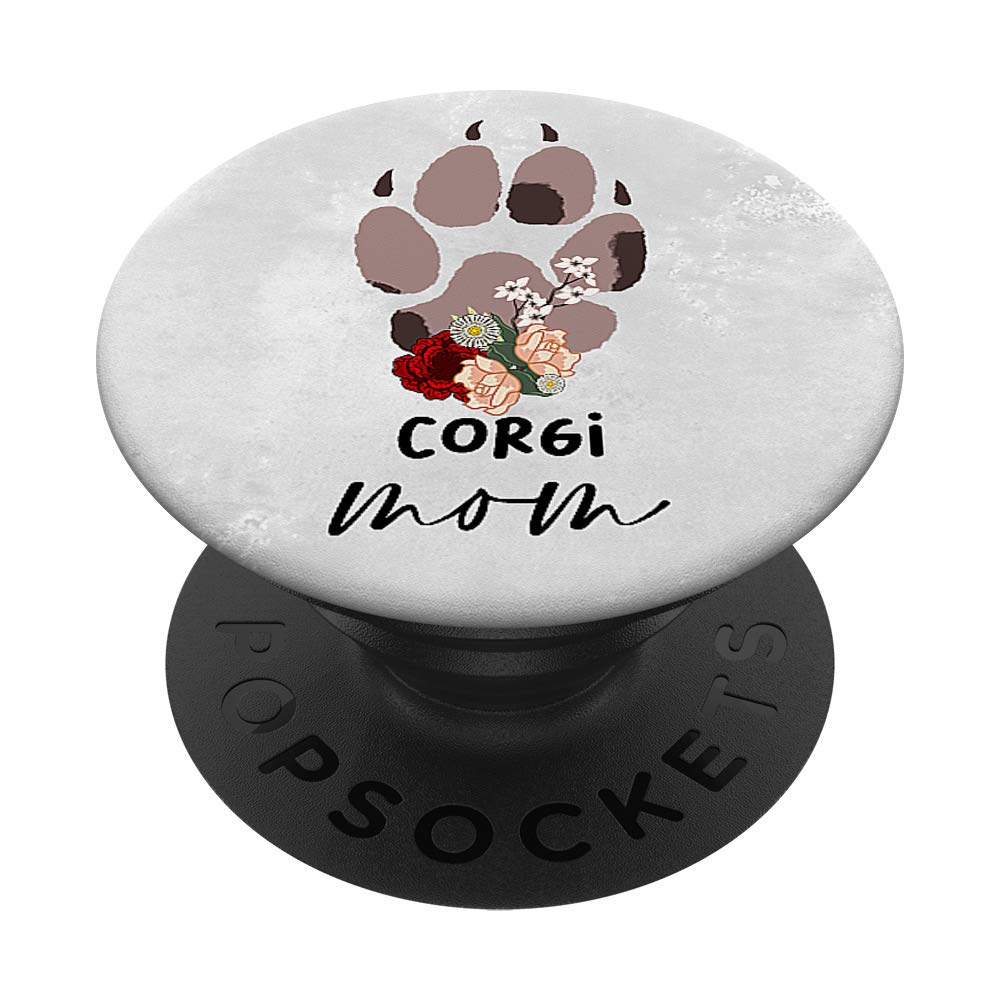 Paw Print Flowers Welsh Corgi Mom Dog Lover Owner Mama Women PopSockets PopGrip: Swappable Grip for Phones & Tablets