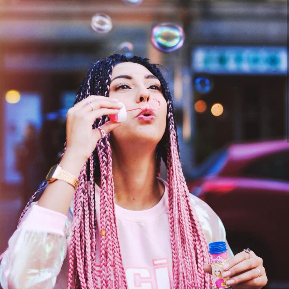 AFBeauty Pink Box Braided Wig - Black Ombre Pink Afro Synthetic Lace Front Knotless Braided Wig - Heat Resistant - 26 Inch — image 1