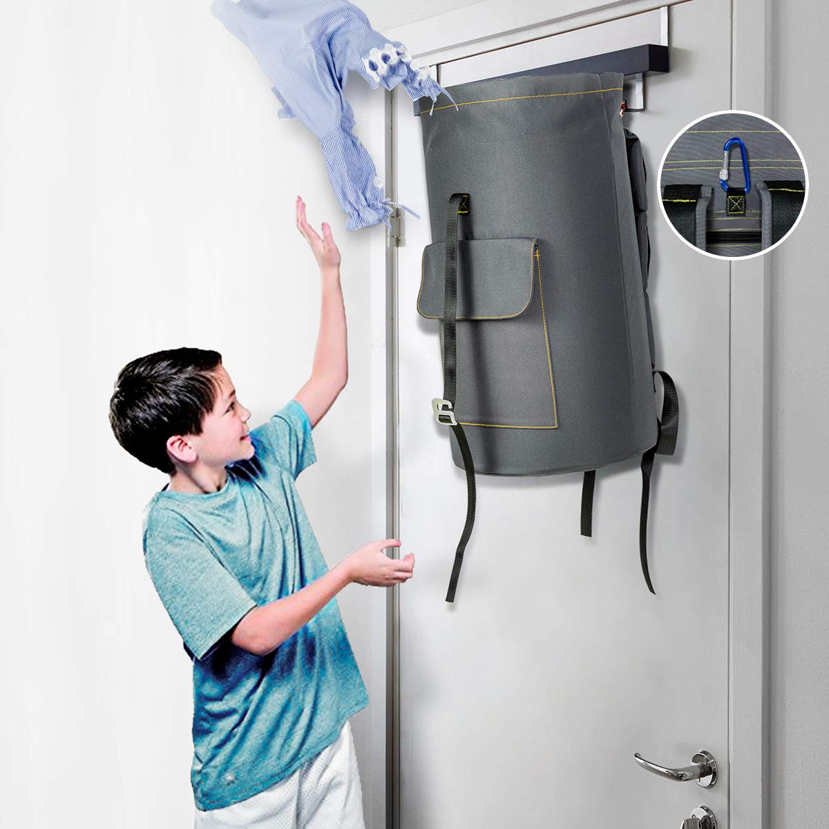 WOWLIVE Large Laundry Bag Laundry Backpack Hanging Laundry Hamper Adjustable Shoulder Straps Camping Bag Waterproof Durable Travel Collage Apartment Dorm Sports (Expandable to 30\'\',Grey)