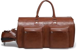 Leather Garment Bag for Travel, Modoker Carry On Suit Carrier Travel Bag with Shoulder Strap/Multiple Pockets - Ideal for Business Trips & Weekend Getaways - The Garment Duffel Bag for Traveling Men