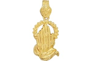 The Bling Factory Large 24mm x 41mm 14k Gold Plated Praying Hands with Halo Pendant,