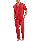 Ekouaer Men Satin Silk Pajamas Set 2 Piece Button Down Sleepwear Long Pants Loungewear with Pockets