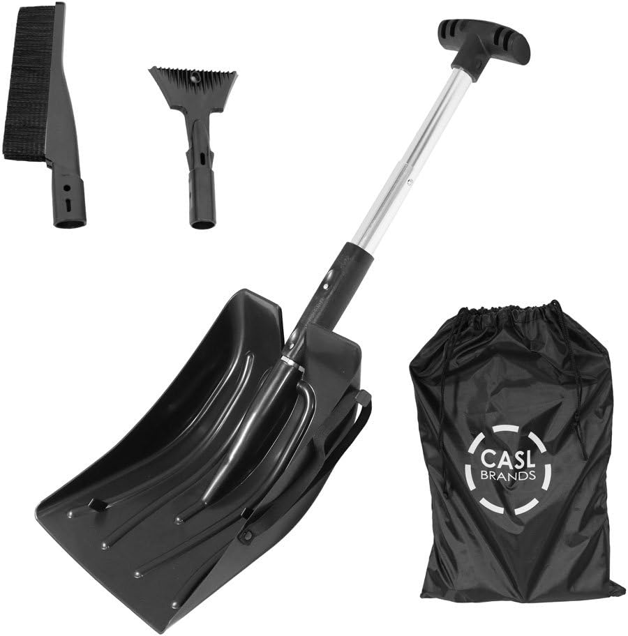 CASL Brands 3-in-1 Emergency Snow Shovel Removal Kit for Car and Truck, Portable Compact Design, Includes Carrying Bag, Scraper, and Brush