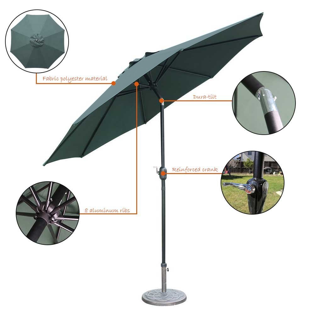 Blissun 9' Patio Umbrella Aluminum Manual Push Button Tilt and Crank
