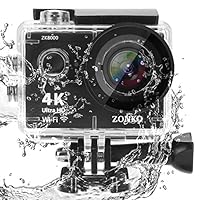 Action Camera, ZONKO 4K Ultra HD WiFi Sports Camera, 12MP 170 Degree Wide-Angle Lens, 30M Waterproof Camera for Scuba Diving, Snorkeling, Include 19 Accessories Kit