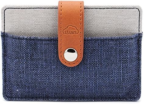 Fashion Series - Card Holder, 2 Pockets for 6-12 Cards, Secure with PU Leather Strap, Slim Fabric Design (Denim Gray)