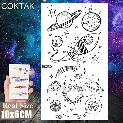 COKTAK 8 Pieces/Lot Funny Cartoon Children Temporary Tattoos For Kids Dog Paw Universe Star Moon Rocket Body Art Finger Arm Waterproof Fake Tattoo Stickers Face Decals Planets Women Tatoo Sheet Girls - Thumbnail 2
