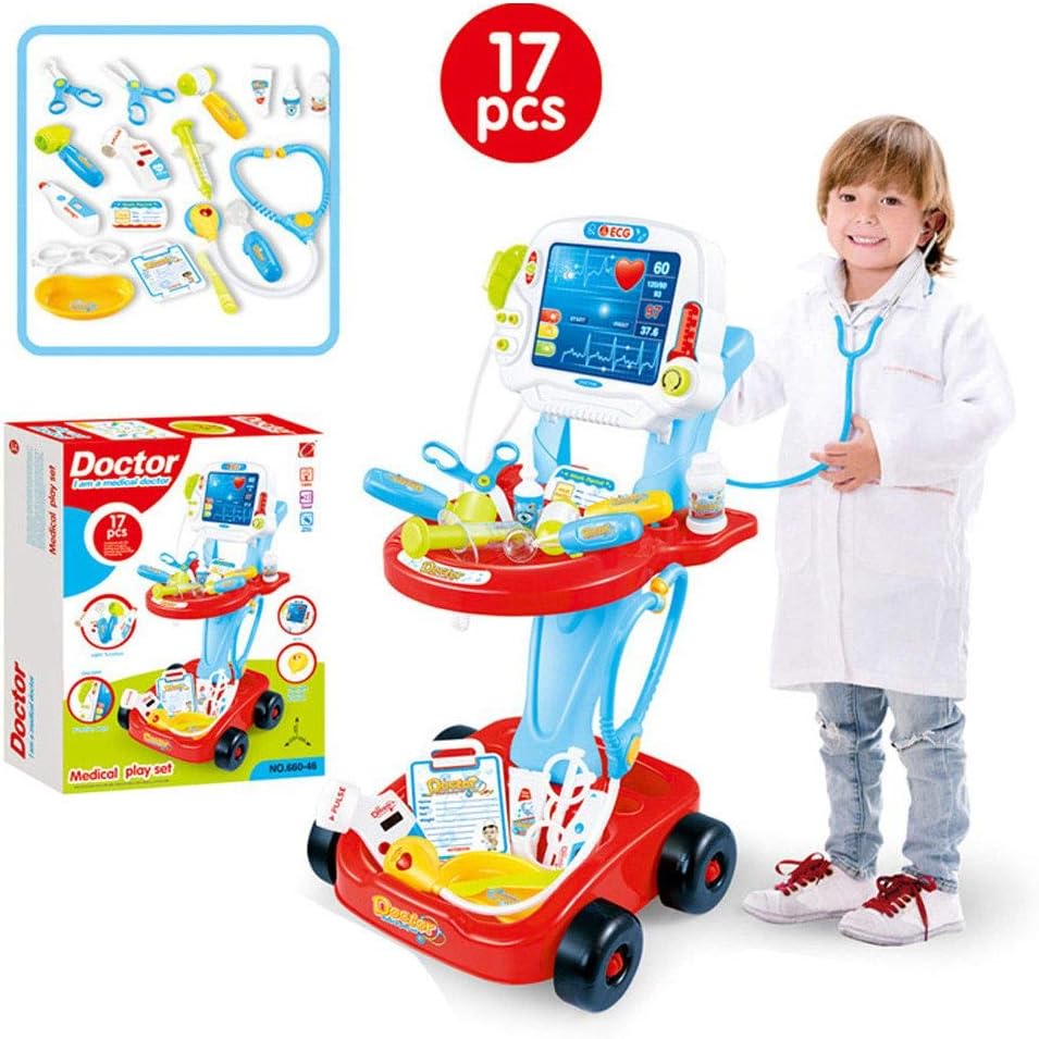 Lcyus Children's Simulation Toy, Doctor Pretend Play Set with Electric Simulation ECG Medical and Stethoscope Kit (Red)