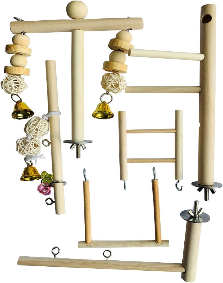 PINVNBY Bird Playground Parrot Play Gym Parakeet Cage Play Stand Wooden Perches Playpen Ladders Conure Chewing Climbing Swing Toy Birdcage Accessories for Small Cockatoo Cockatiel Lovebirds Budgie : Pet Supplies