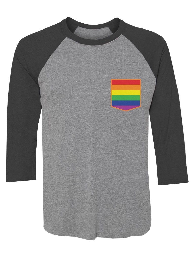 Rainbow Flag Gay & Lesbian Pride Pocket Print 3/4 Sleeve Baseball Jersey Shirt