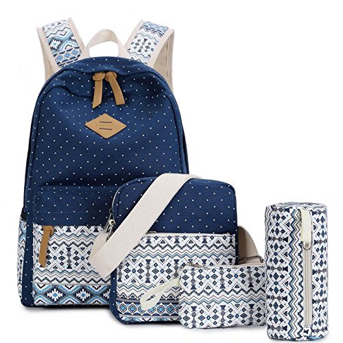 Lacira Set of 4 in 1 Combo Lightweight Canvas Laptop Bag in Backpack for College & School with Padded Strap (BPS008BLU) Blue