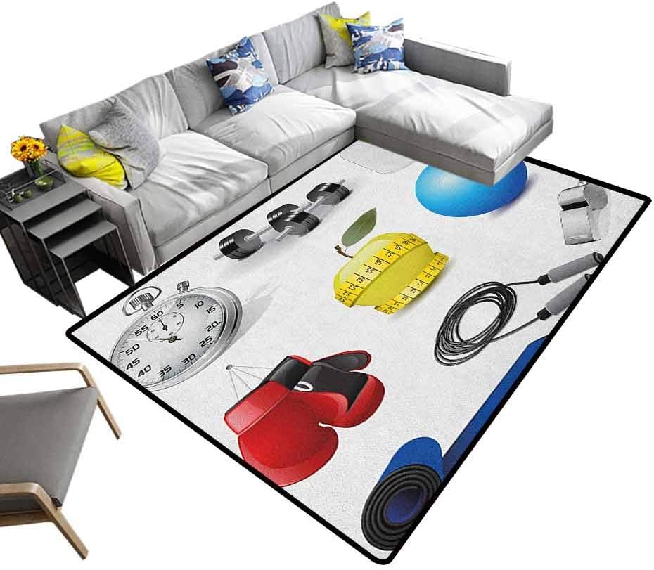 Fitness Floor Mat Realistic Vivid Workout Items Burning Calories Weight Loss Athletic Motivation Carpet for Home Decor Multicolor (5'x8')