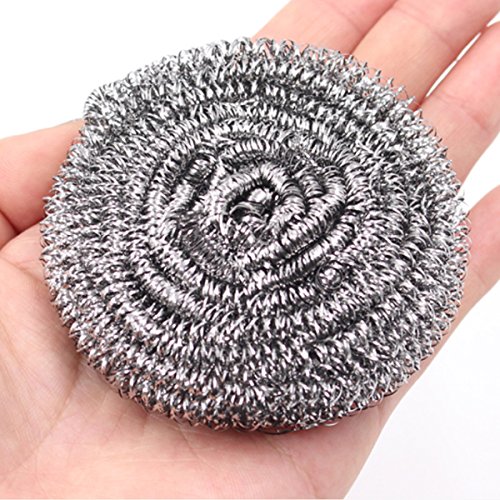 QY 6PCS Stainless Steel High Density Cleaning Sponges Metal Scrubber Scouring Pad Ball for Home Kitchen Pot Pan Dish Wash Cleaning - Thumbnail 2
