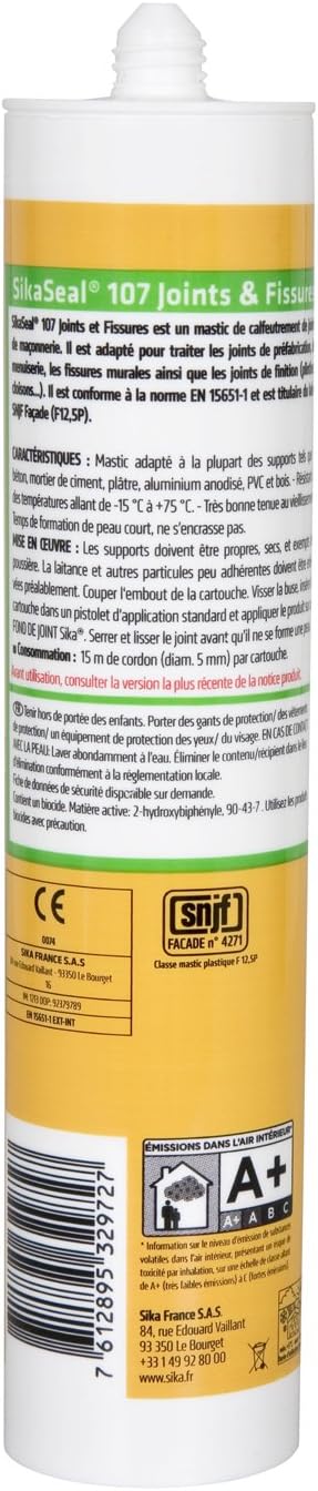 Sikaseal 107 Joint Et Fissures Mastic Acrylique Spécial Façade Sikacryl Pro 300ml Gris