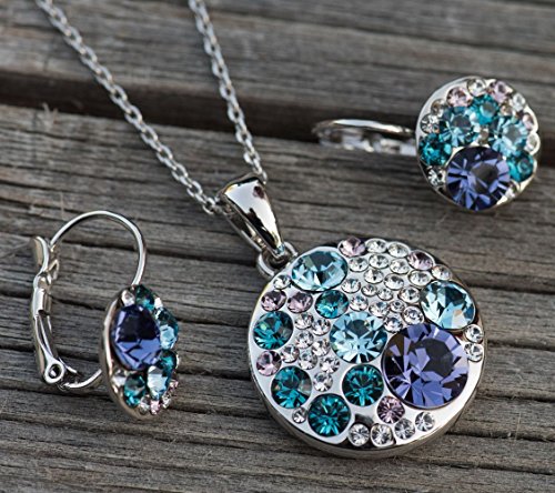 [Presented by Miss New York] Leafael "Ocean Bubble" Made with Swarovski Crystals Multi-stone Blue Purple Round Pendant Necklace Earrings Jewelry Set, Silver-tone, 18" + 2", Nickel/Lead Free, Gift Box - Thumbnail 2