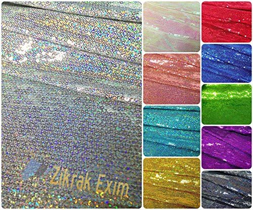 Zikrak Exim Shiny Sequin knit Fabric, Sparkly Glitz Sequin Fabric For handmade of Sequin Backdrop, Tablecloth, Bow, Table Runner, Aisle Runner, Xmas Tree Decorations,Girl's dresses,Mermaid dresses,Lehengas, Party Curtain,Home decorations,Etc