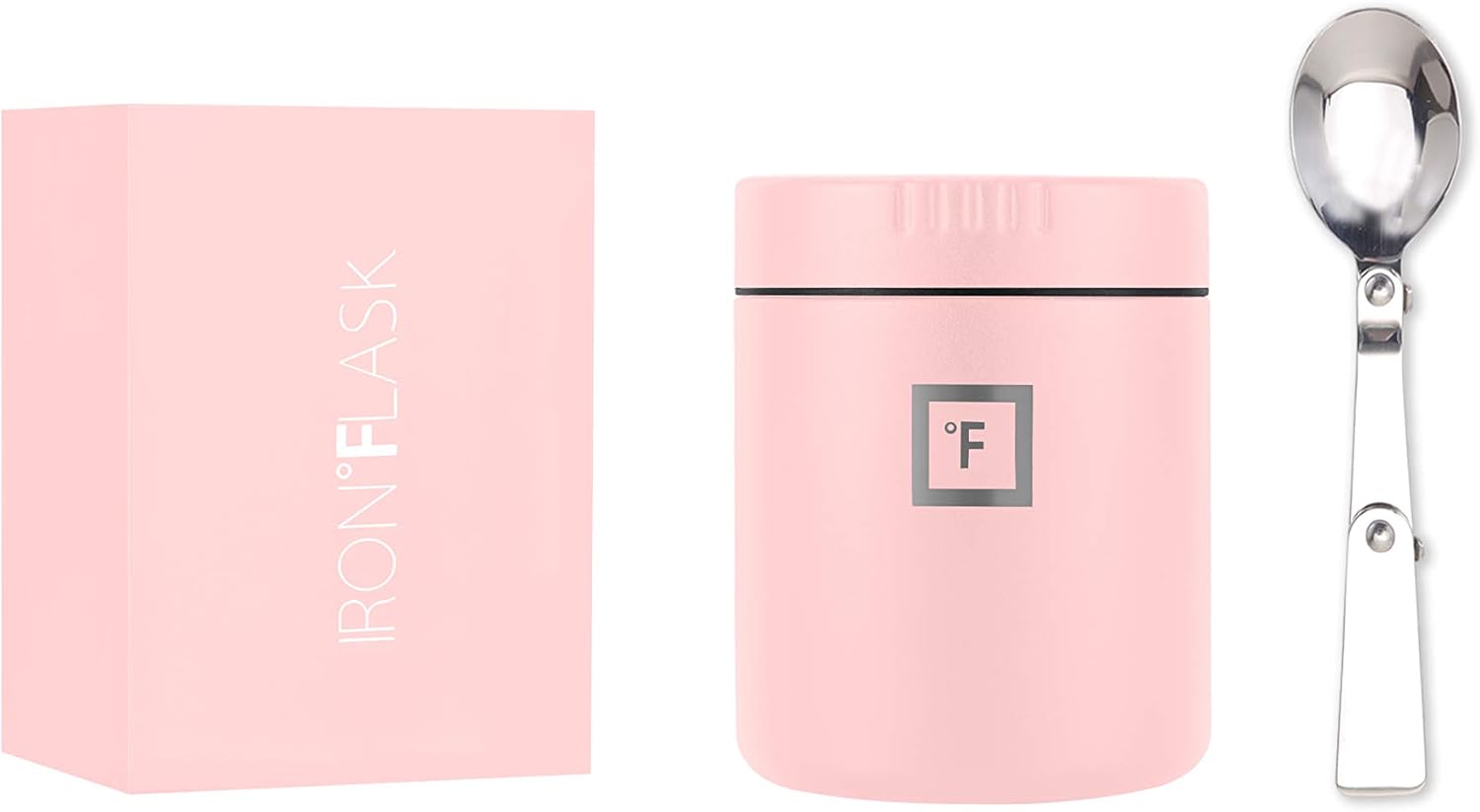 IRON °FLASK Food Jar - 13.5 Oz, Foldable Spoon, Leak Proof, Vacuum Insulated Thermos, Stainless Steel, Simple Storage Lunch, Modern Container, Hydro Metal Canteen, Double Walled, Portable Food Bowl