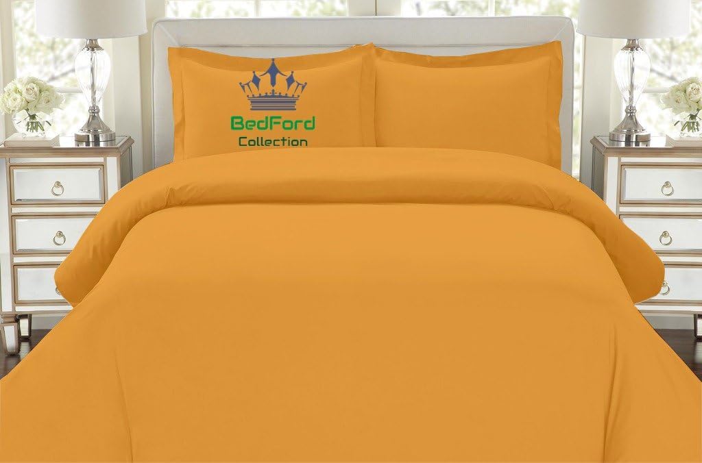 BedFord Collection Egyptian Cotton 750TC 3pc Duvet Set - 1pc Duvet Cover + 2pc Pillow Shames Twin Size Gold Solid