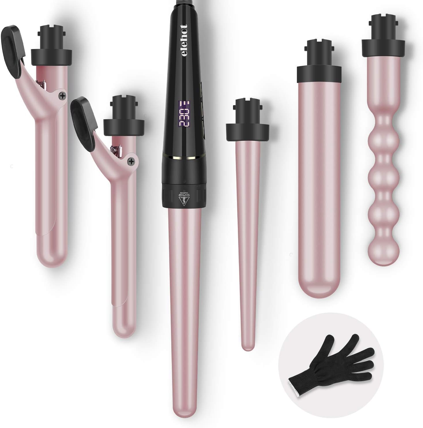 Curling Wands Iron 9mm-32mm PTC Ceramic Barrels LCD 80°C-230°C Temperature Control by ELEHOT