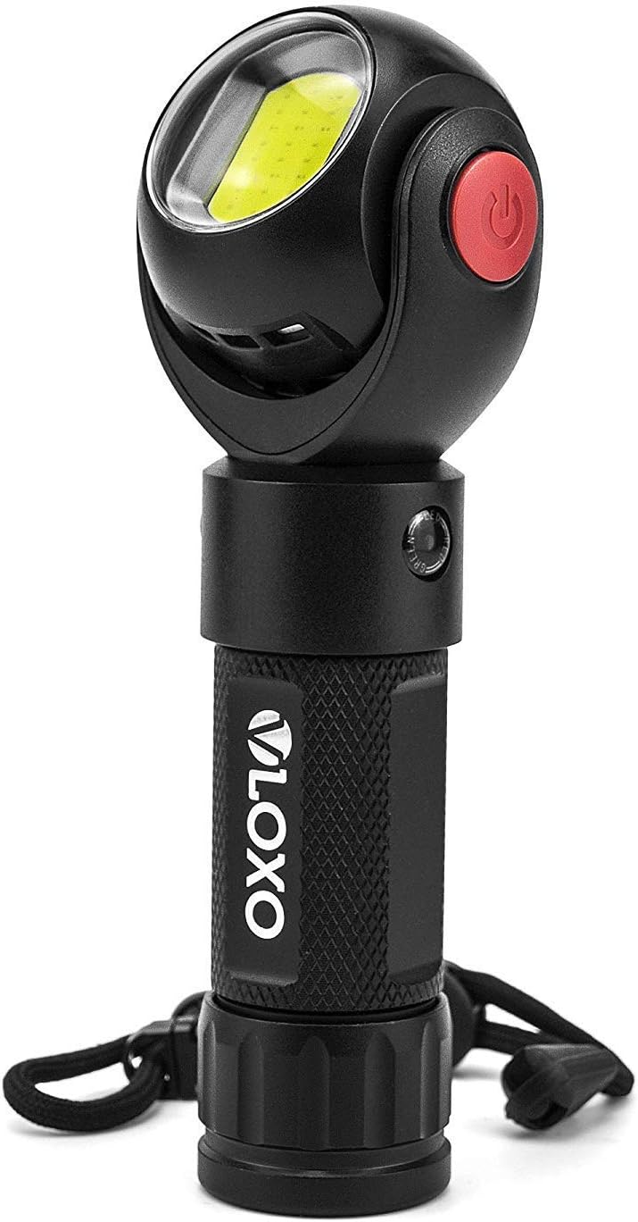 Rechargeable Tactical Flashlight Waterproof LED Light VLOXO 360 Degree Rotating T6 Military Flashlight with Magnetic Base, 7 LED Lighting Modes, 800 Lumens for Camping, Emergency, Cycling [Energy Class A+++]