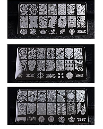 WOKOTO Nail Art Stamping Plate Stamper Scraper Set Lace Flower Image 6Pcs Nail Art Template With 1 Stamper 1 Scraper Manicure Plates kit