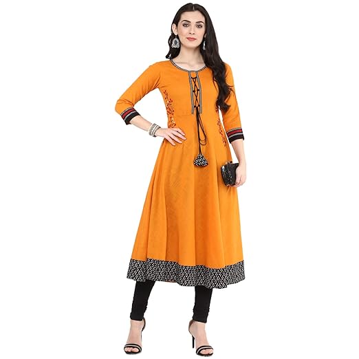Womens Cotton Embroidered Anarkali Kurta