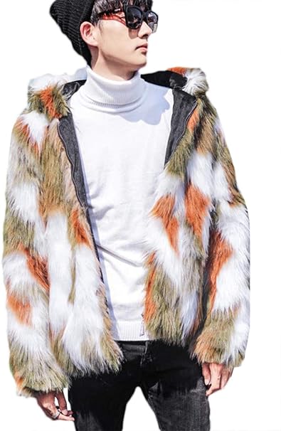 Amazon ミートン アウター ファーコート メンズ 毛皮コート フェイクファー フード付き ショート丈 高級 暖かい 防寒 冬 コート ジャケット 通販