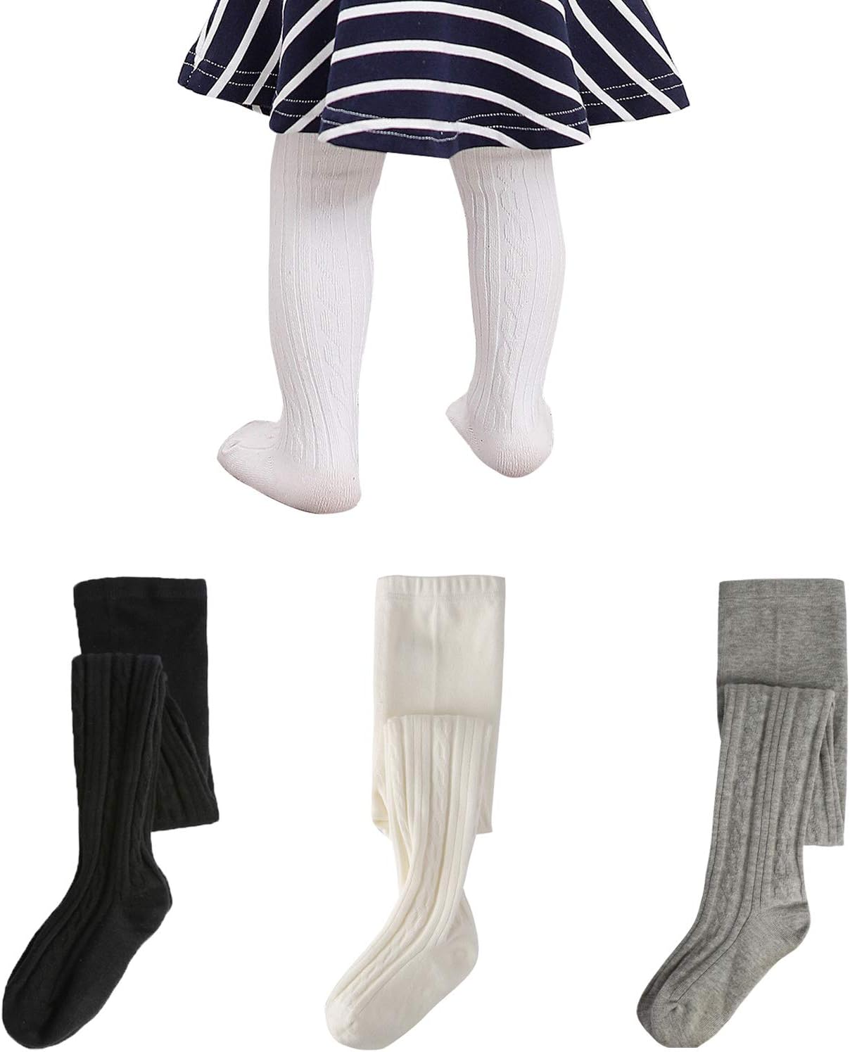 Layeba Baby Girls Tights Toddler Cable Knit Cotton Seamless Leggings Infant Pants 3 Pack