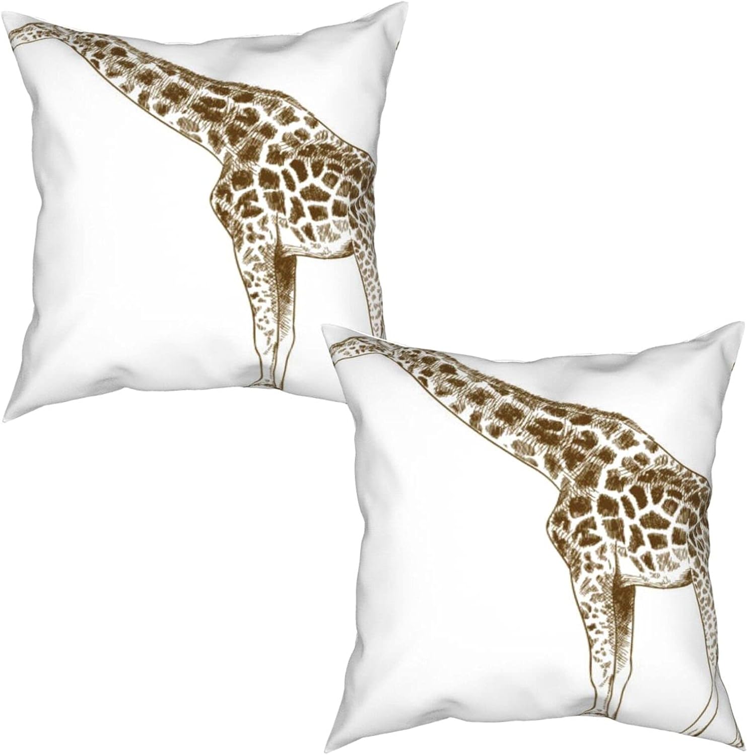 Amazon クッションカバー柔らかい おしゃれキリンの彫刻図面イラストインテリア飾ソファ背当て枕カバー り 2枚セット50x50cm 枕カバー ピローケース オンライン通販