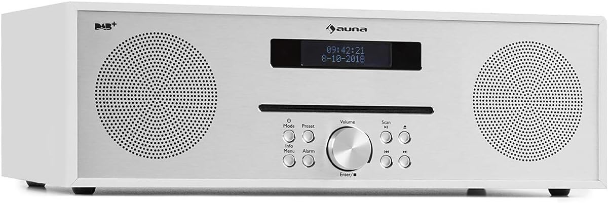 auna Silver Star CD-DAB CD-Player mit DAB+- und UKW-Radio - Slot-In CD-Player, CD-Radio, Bluetooth, 2 x 20 Watt max, USB, AUX-IN, Kopfhörerausgang, Aluminium, inkl. Fernbedienung, weiß