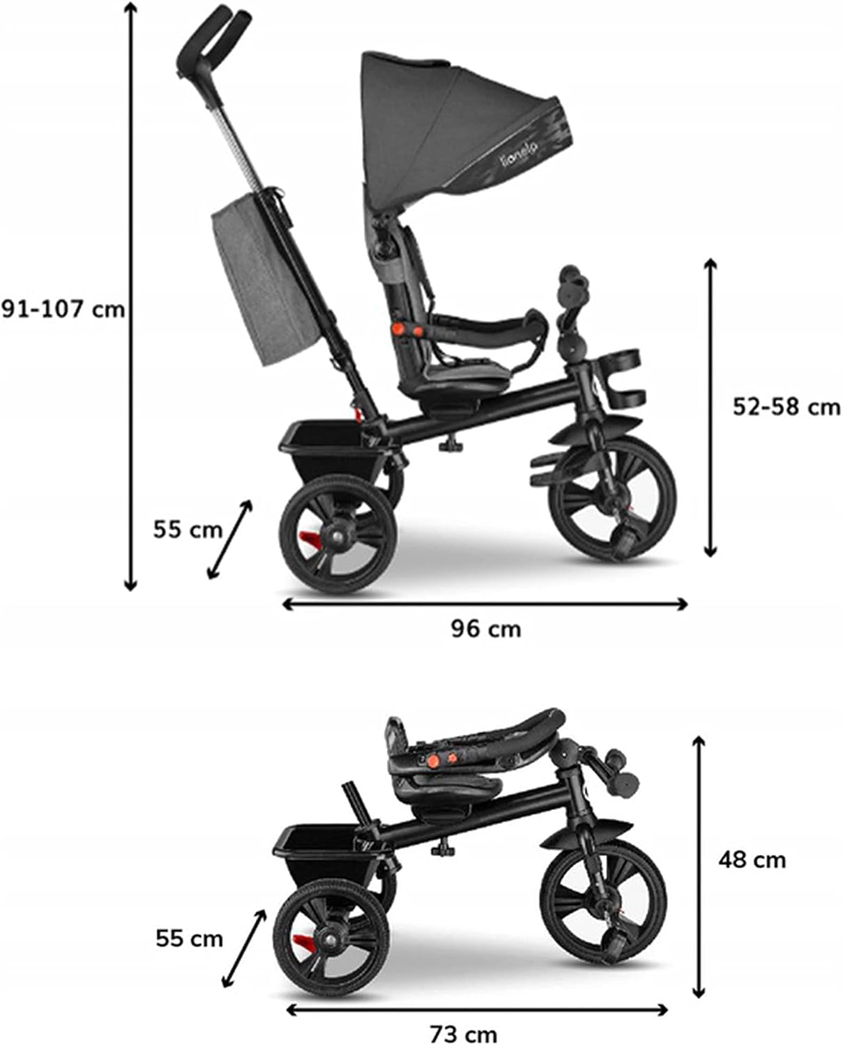 Lionelo HAARI 2in1 Stroller Trike for Kids 1-5 years up to 25 kg, 360° Rotating Seat, Adjustable Parent Steering Handle - Image 4