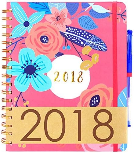 2018 Planner &amp; 6 Color Pens ~ Purse-Size 9"x7.5" ~ Hardcover Notebook with Pen Holder ~ Daily, Weekly, Monthly Calendar Agenda Planner ~ Boost Productivity for Moms, Teachers and Students