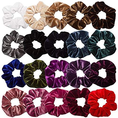 Whavel 20 Pack Hair Scrunchies Velvet Elastics Scrunchy Bobbles Soft Hair Bands Hair Ties, 20 Colors
