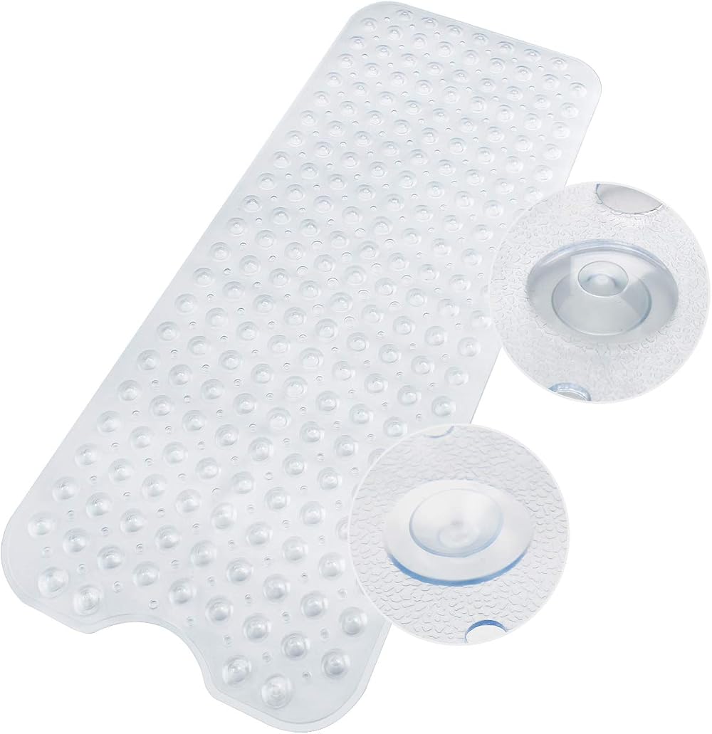 WELTRXE Bath Mats Non Slip Extra Long 100x40 cm PVC Clear with 200 Suction Cups