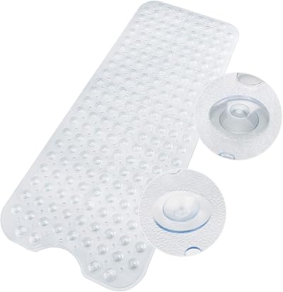 WELTRXE Bath Mats Non Slip Extra Long 100x40 cm PVC Clear with 200 Suction Cups