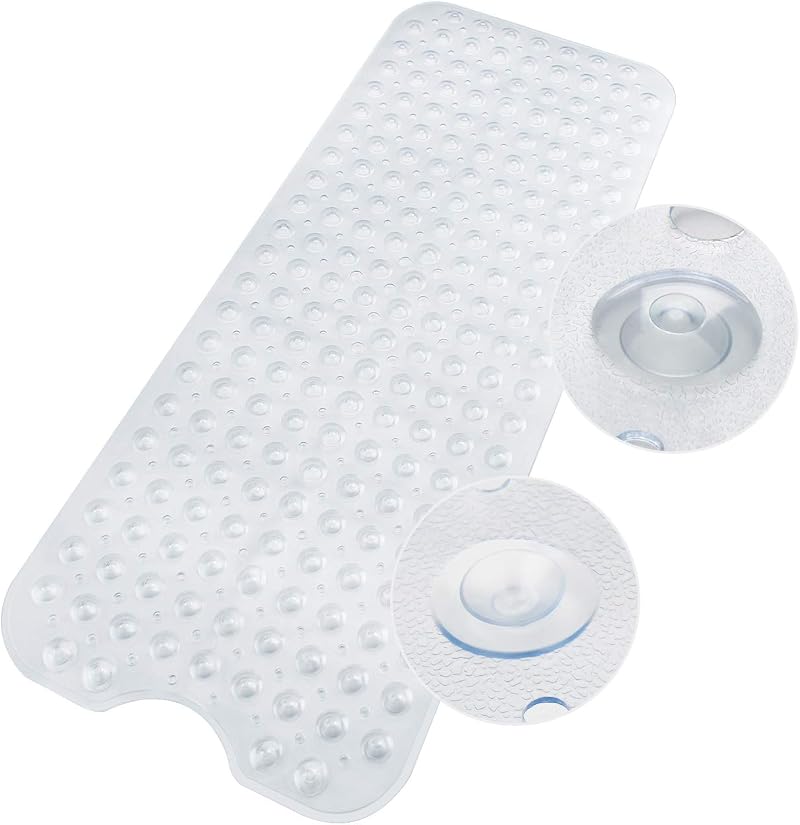WELTRXE Bath Mats Non Slip Extra Long 100x40 cm PVC Clear with 200 Suction Cups